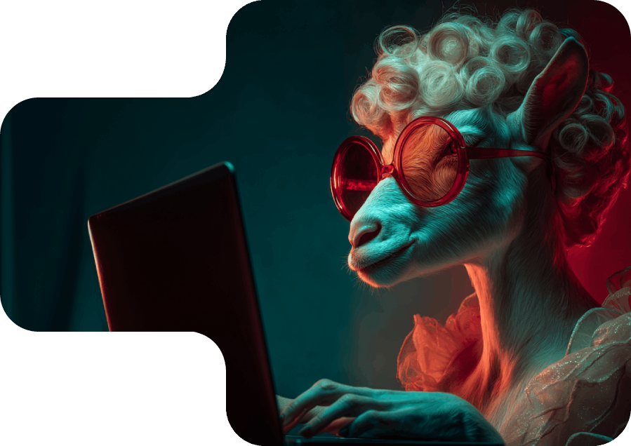 A goat working on online marketing services for Little Goat